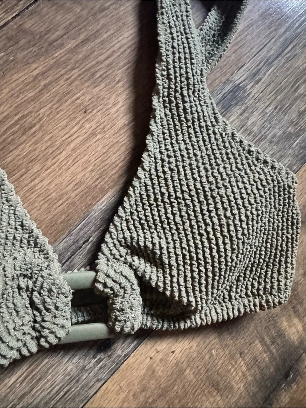 aerie Olive Metallic Textured Bikini Top